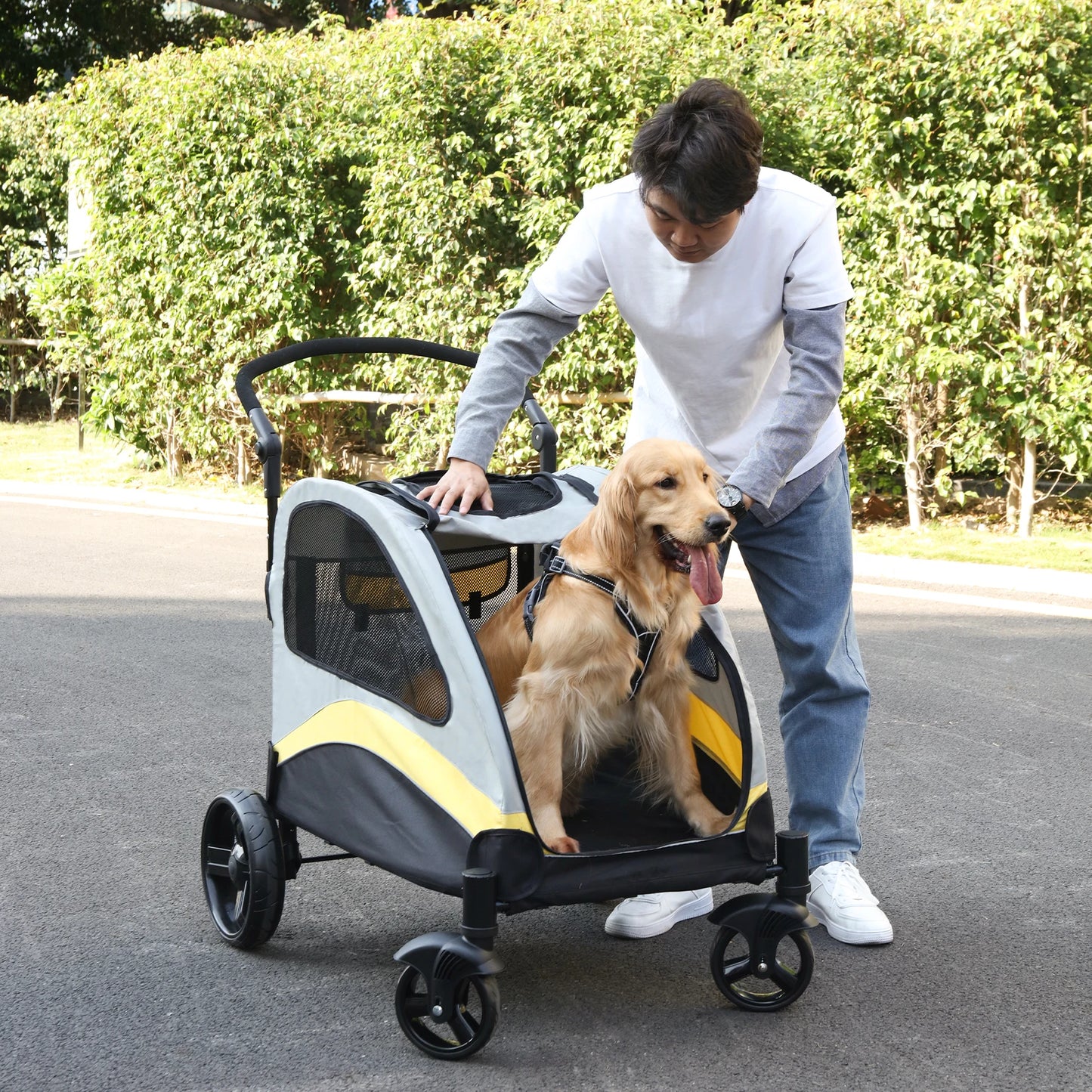 Mxl Dog Stroller Ultra Large Foldable Four Wheel Pet Jogger Cart