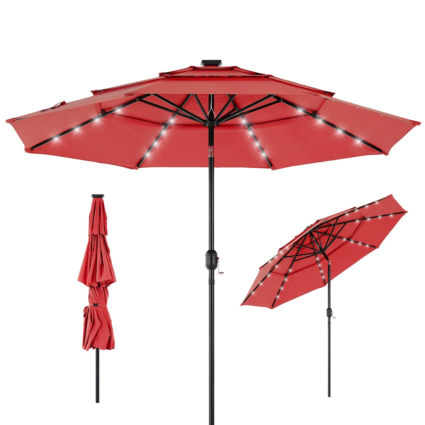 JHK Outdoor Solar Patio Umbrella With 32 LED Lights