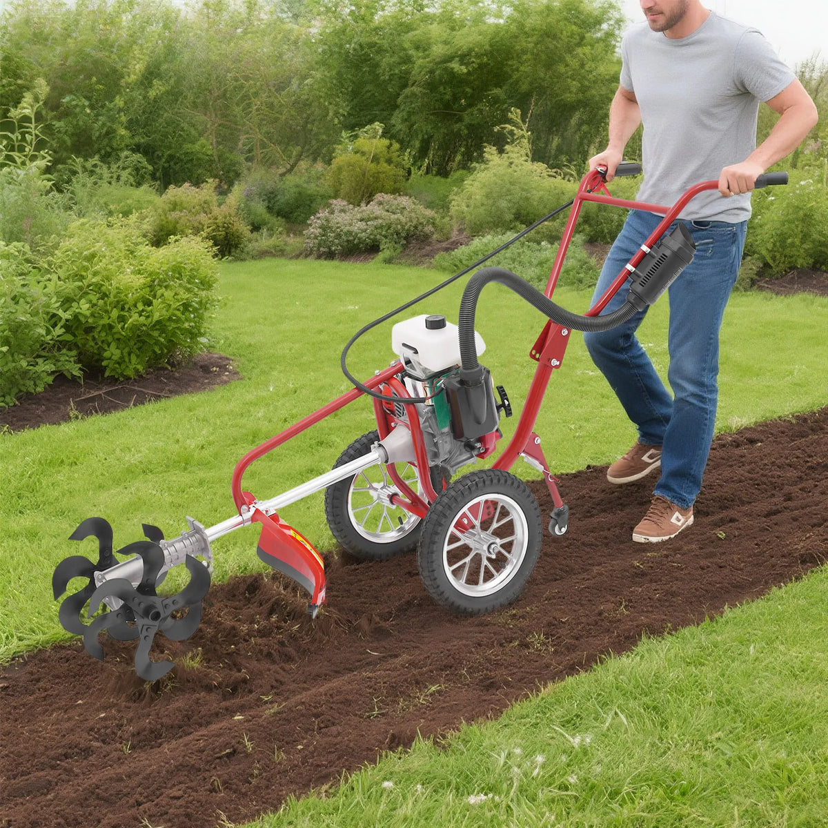 CNCEST Gasoline Garden Cultivator for Tilling and Weeding