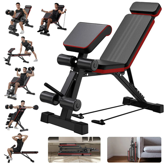 7-Level Foldable Weight Bench With Extended Headrest And Leg Extension