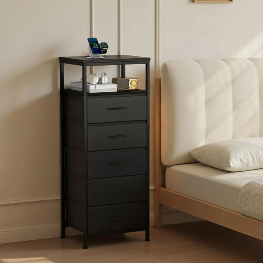 JHK Five Drawer Dresser With Nightstand Charging Station And Outlets