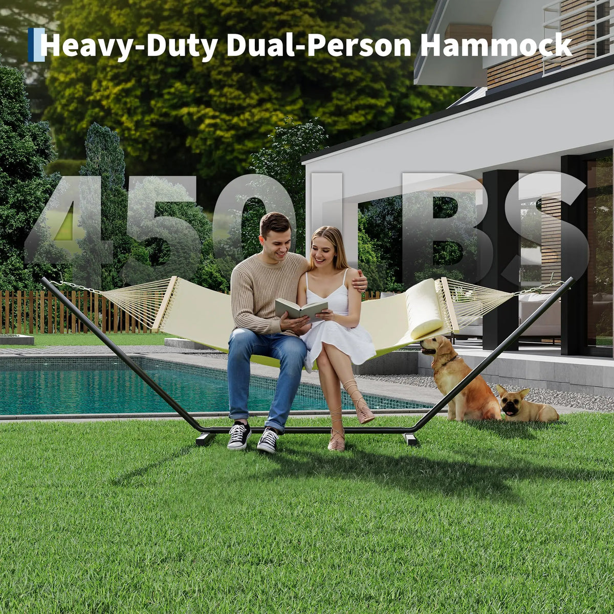 Cotton Hammock with Portable Steel Stand for Outdoor Camping