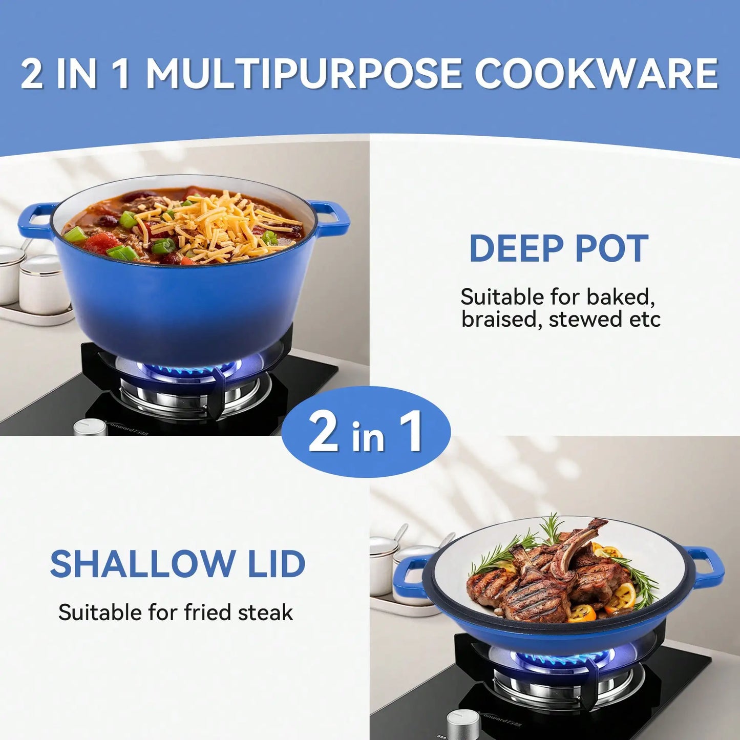 2-In-1 Enameled Cast Iron Dutch Oven With Frying Pan Lid