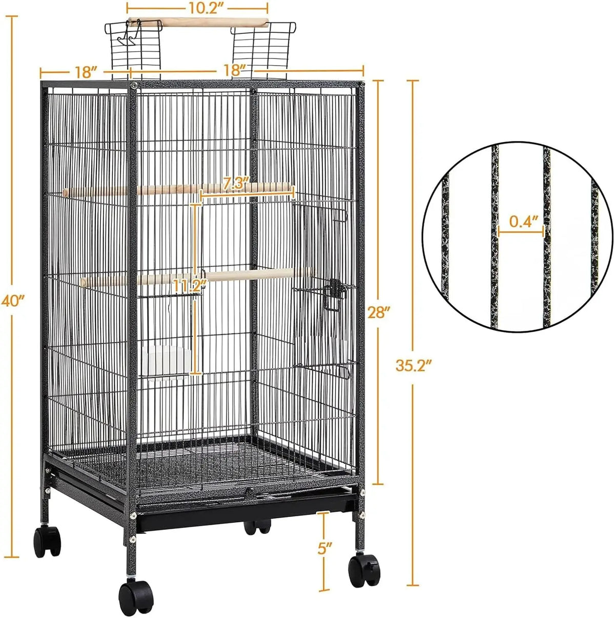 HiMISS Open Top Budgie Cage With Rolling Stand Tray