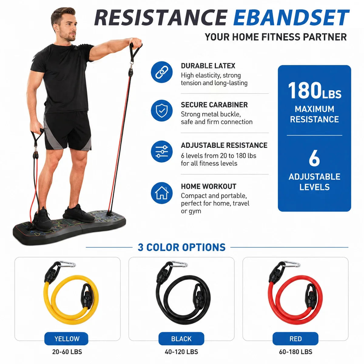 20In1 Foldable Push-Up Board With Resistance Bands Pilates Bar Trainer