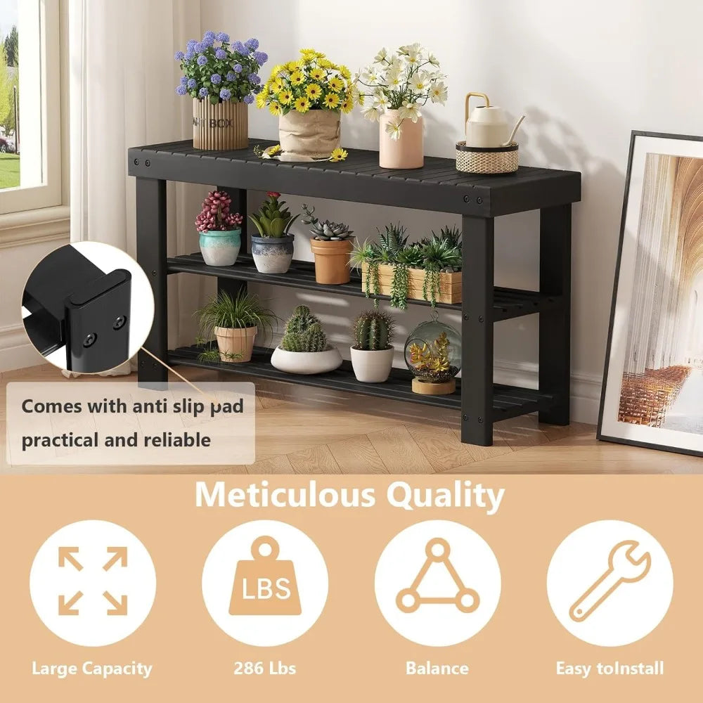 NBVCX Three Tier Bamboo Shoe Rack Bench Entryway Organizer