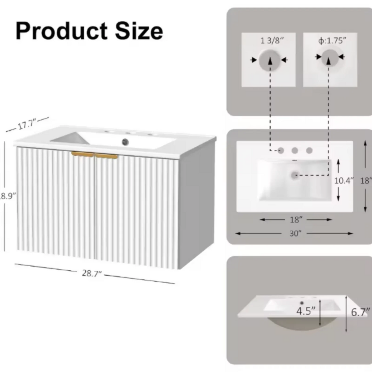 Evokeden Modern Floating Bathroom Vanity With Led Lighting