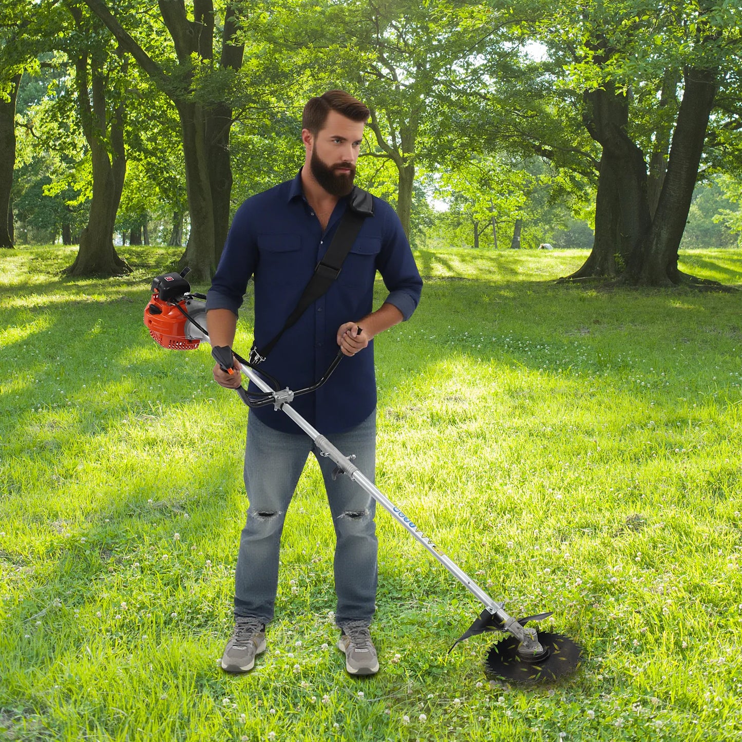 Gas Weed Trimmer 42.7cc 2 Stroke Brush Cutter With 3 Heads
