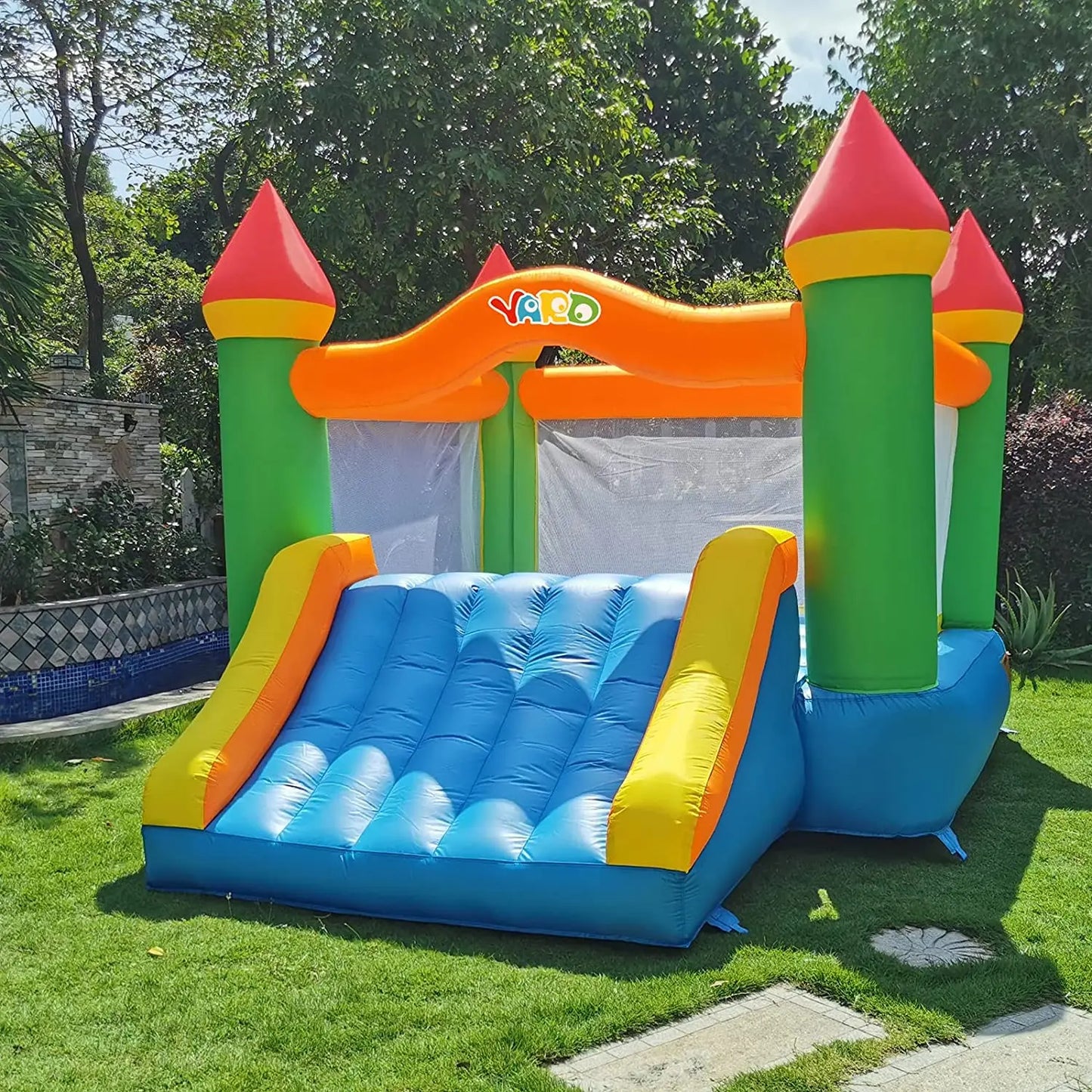 Yard Inflatable Bounce House With Slide For Kids Outdoors
