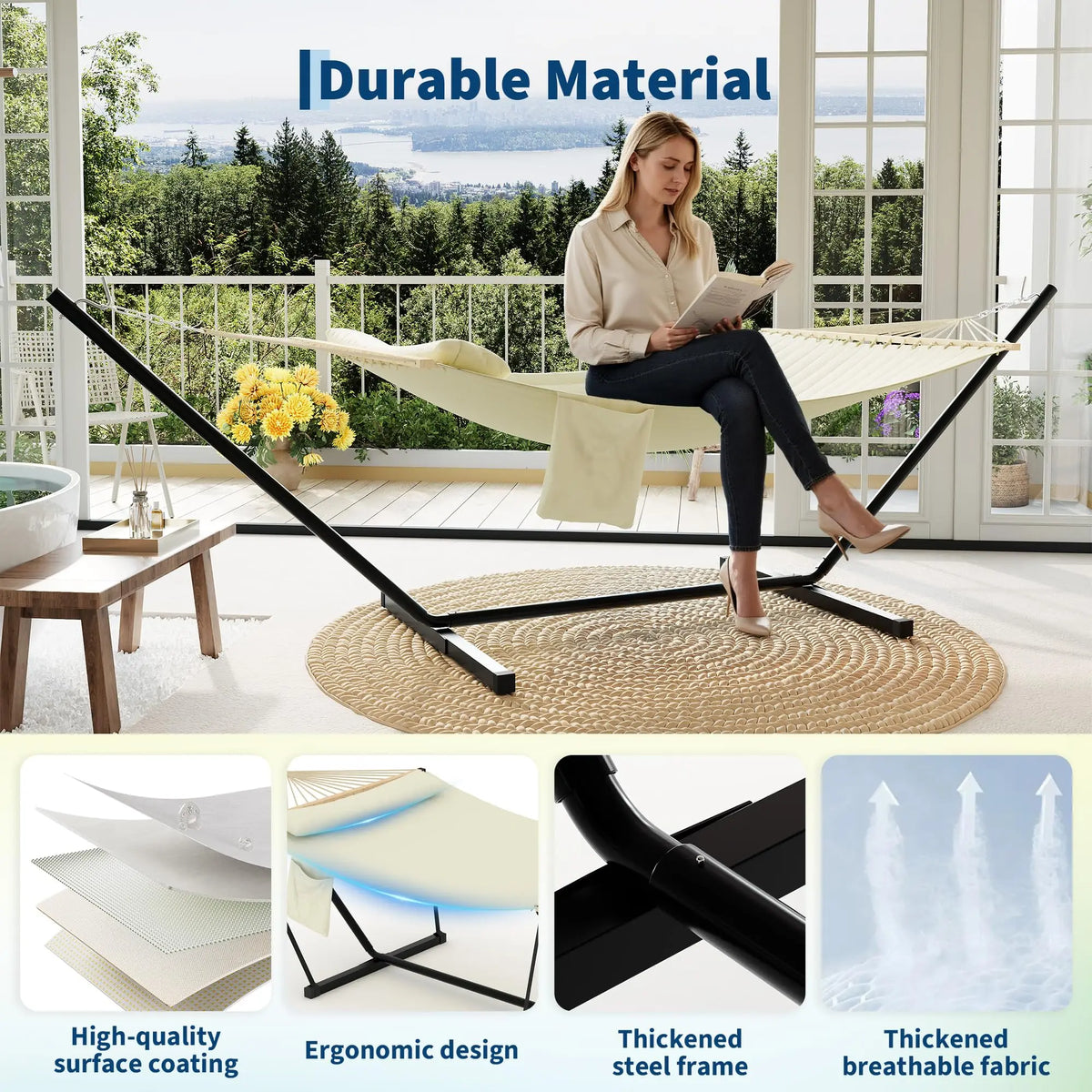 Cotton Hammock with Portable Steel Stand for Outdoor Camping