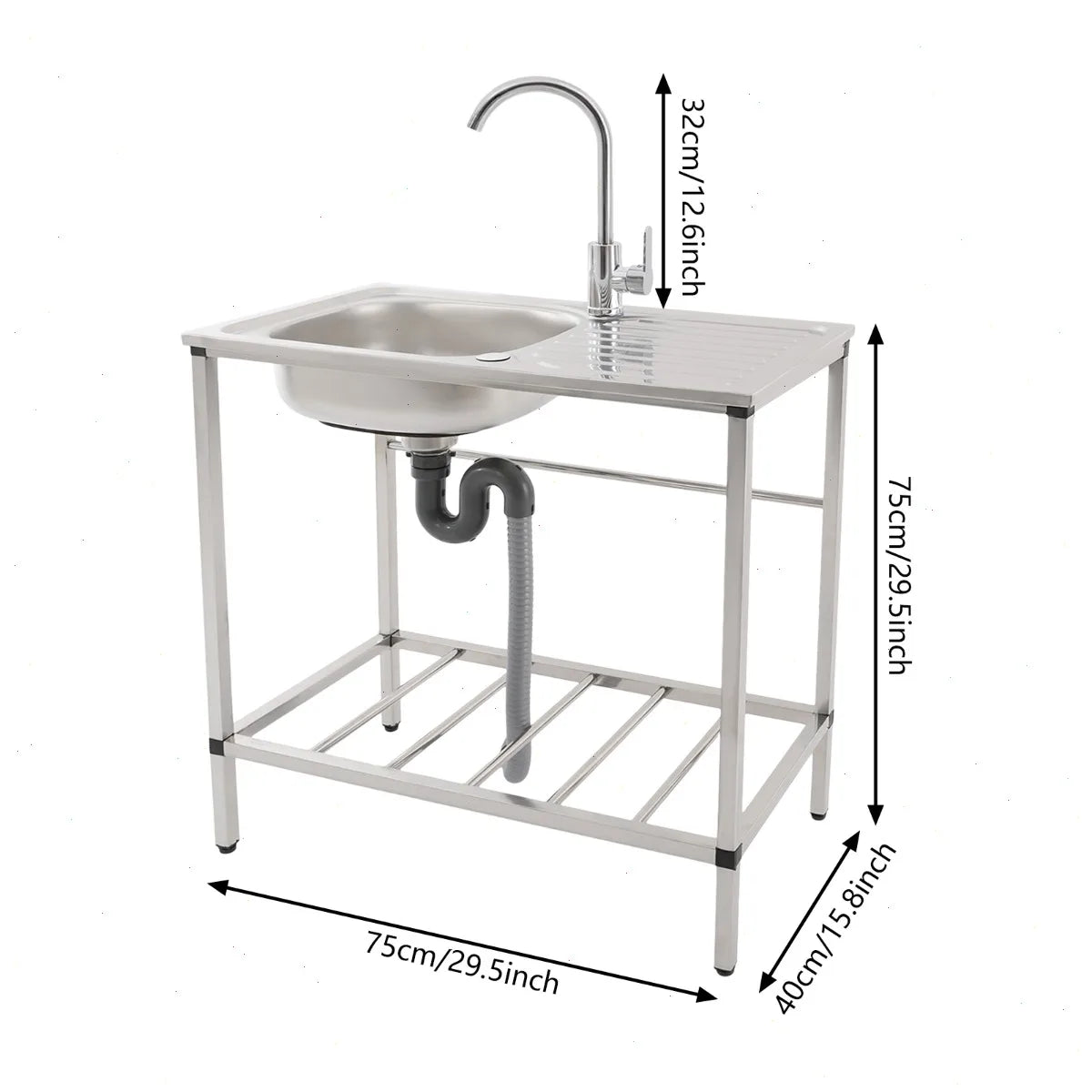 Bymaocar Stainless Steel Utility Sink Single Bowl With Faucet Shelf