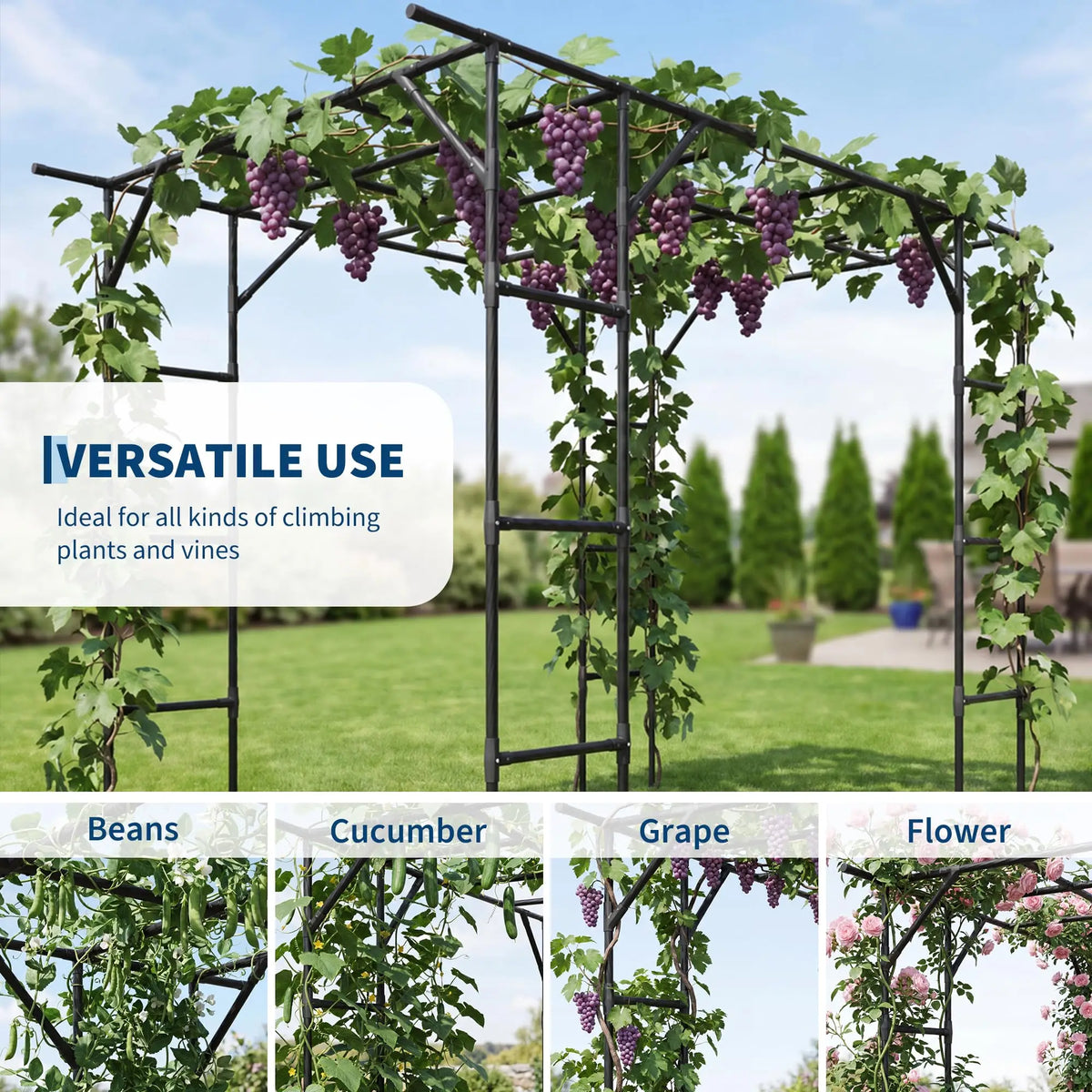 HiMiss Metal Garden Arch Trellis For Outdoor Climbing Plants