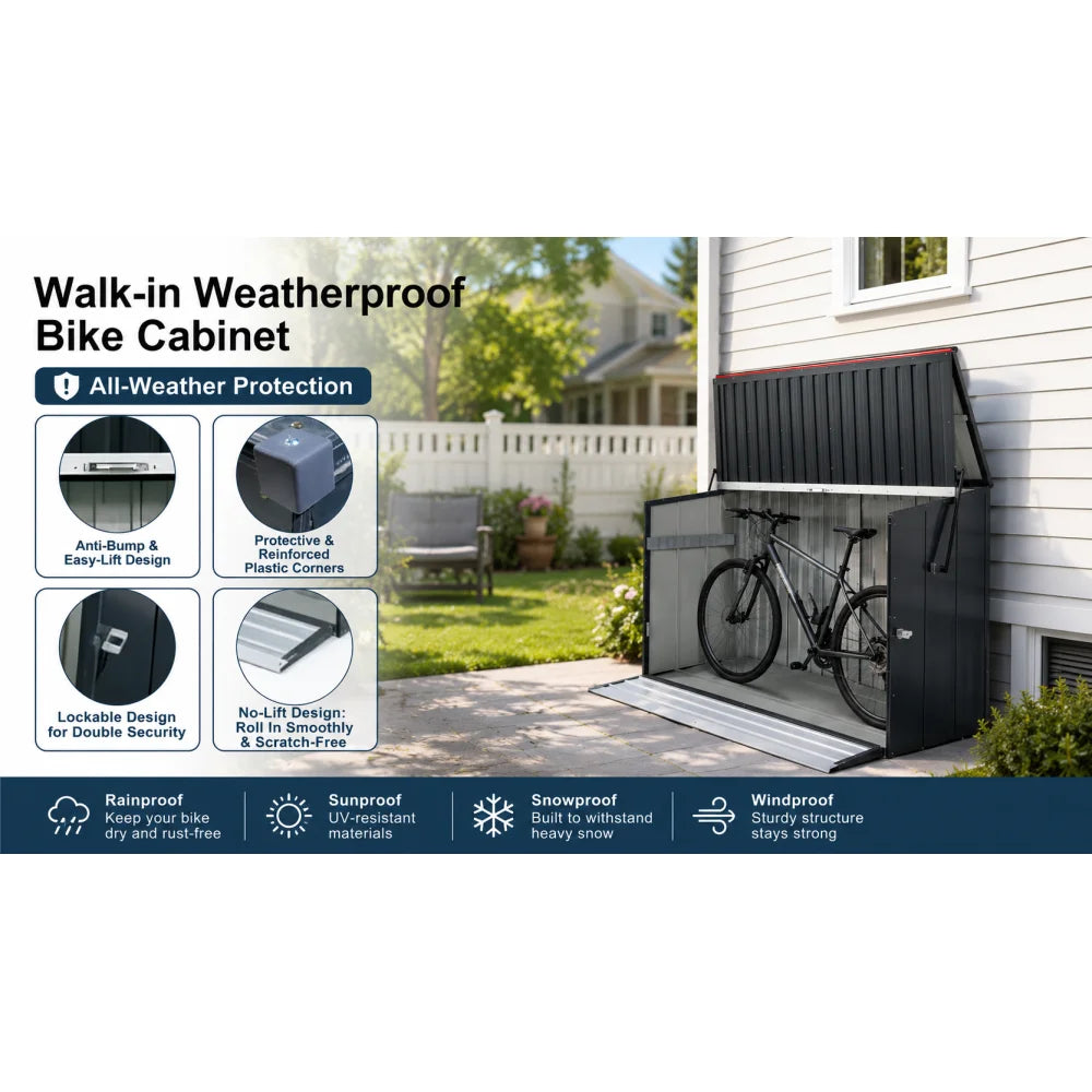 Outdoor Galvanized Steel Storage Shed With Foldable Front Door