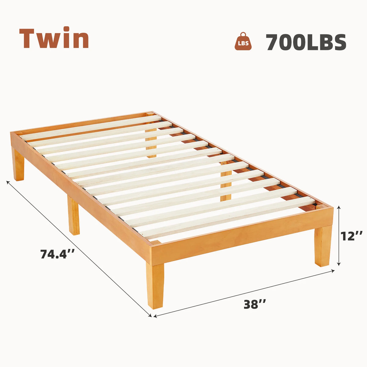 JHK Solid Wood Bed Frame With Sturdy Slats Easy Assembly