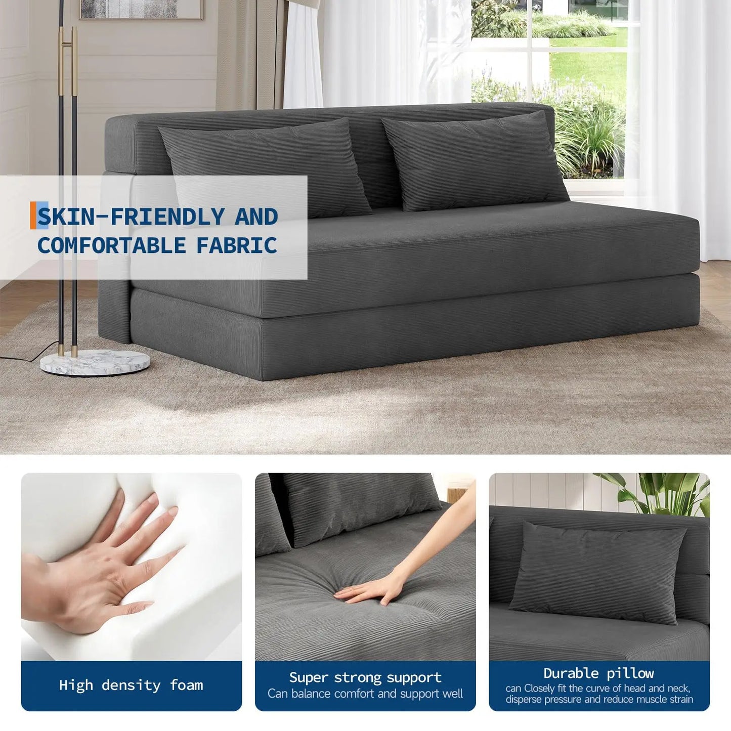 HobbyLane 4-in-1 Folding Sofa Bed Corduroy Loveseat