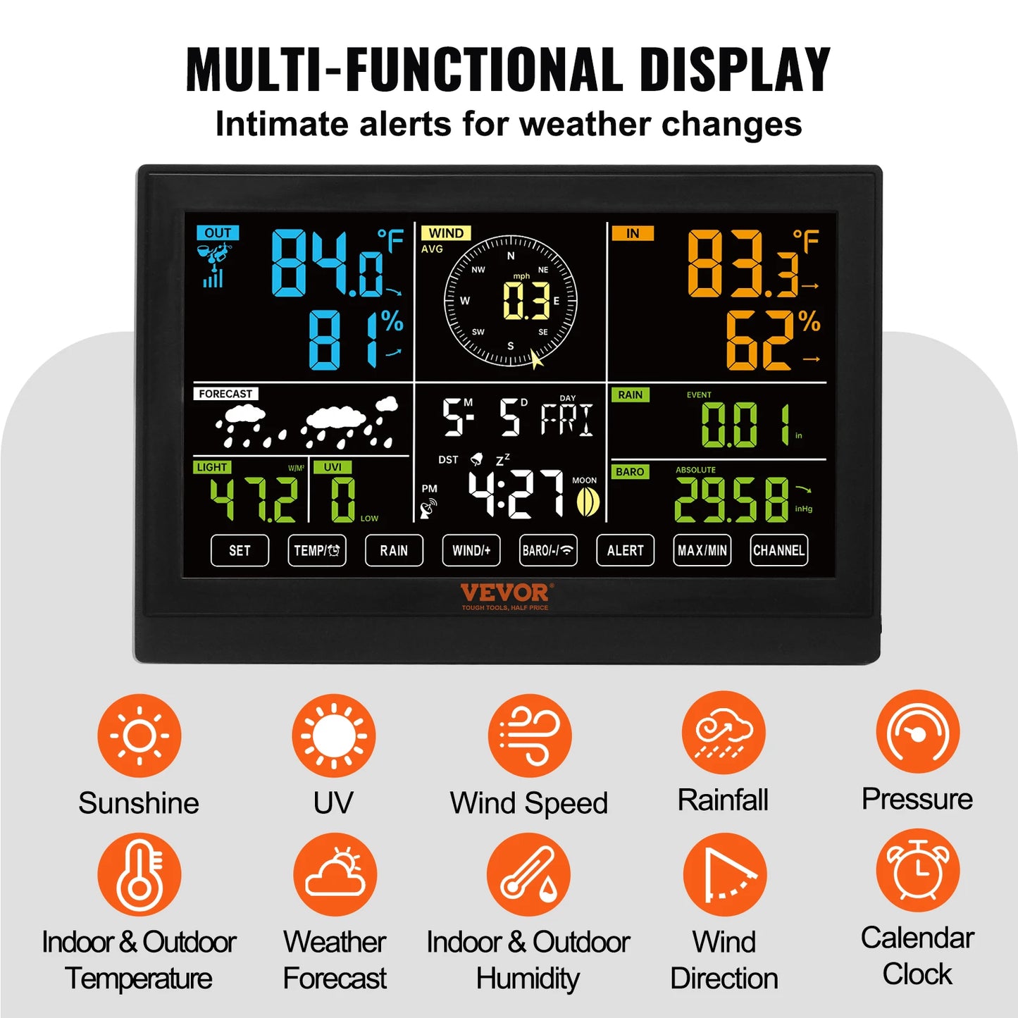 SucceBuy 7-In-1 Wireless Weather Station With High-Visibility Display