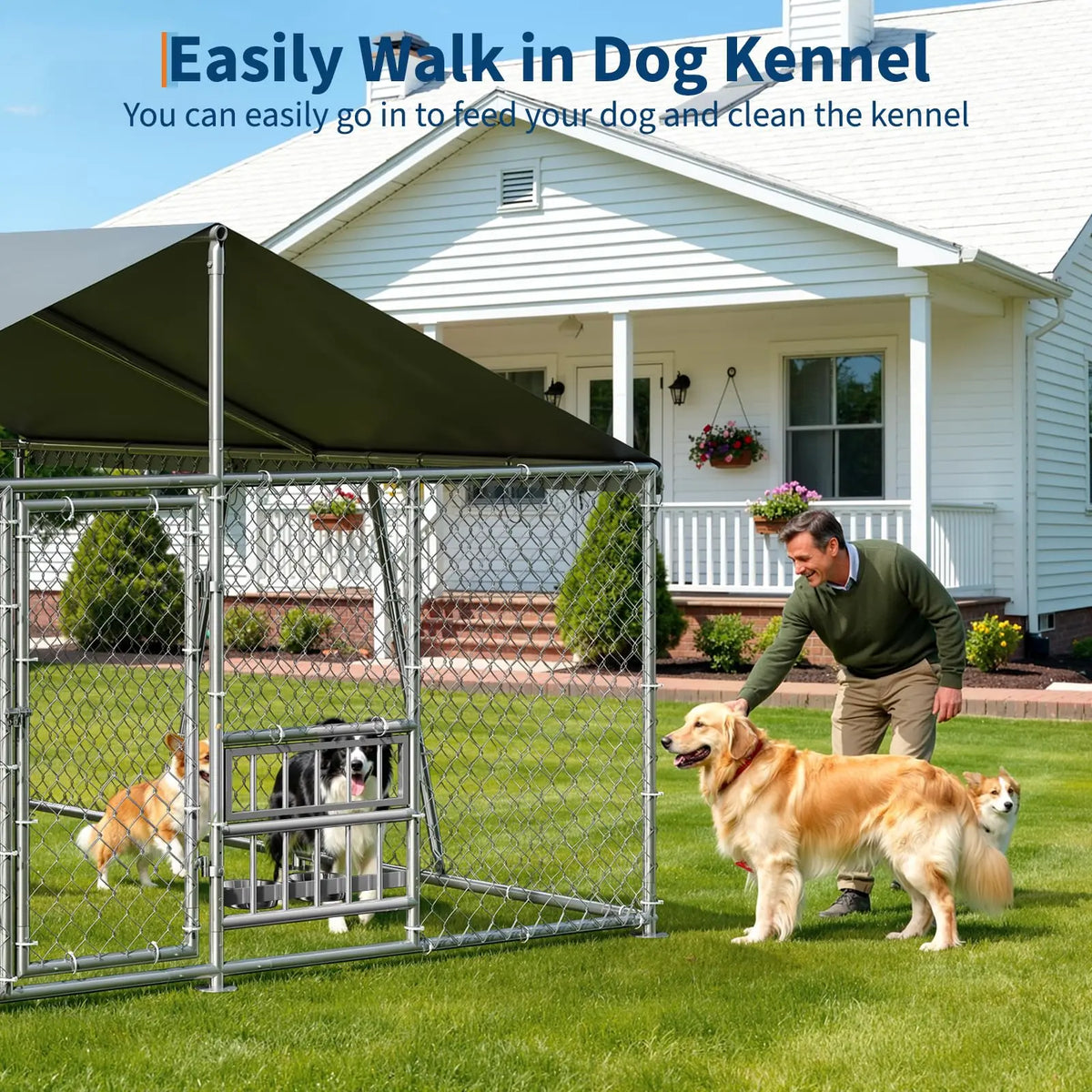 DishyKooker Heavy Duty Galvanized Dog Kennel With Waterproof Roof And Feeding Door