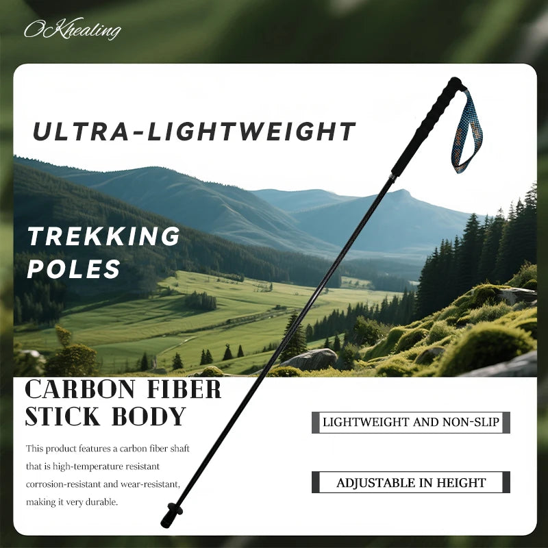 OKHEALING T800 Carbon Fiber Walking Poles Telescopic Trekking Sticks