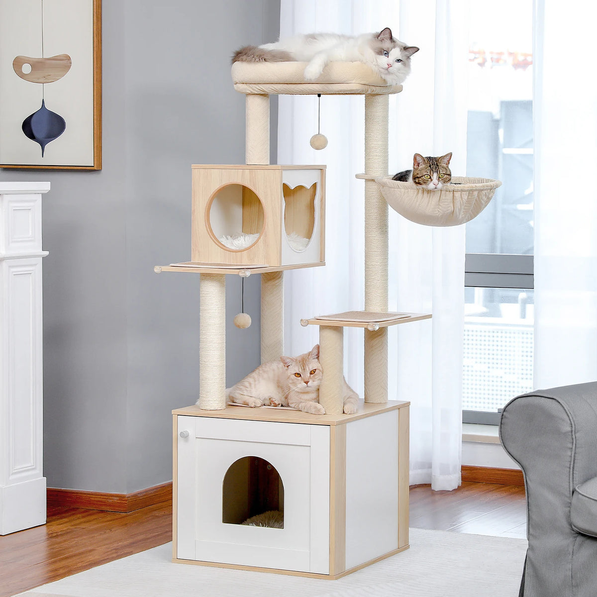 PAWZ Multi-Level Cat Tree With Scratching Posts And Hammock