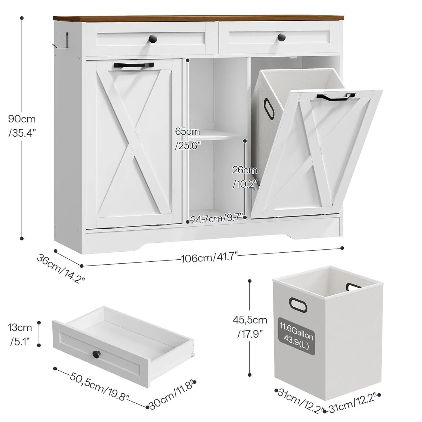 Modern Double Tilt Out Laundry Hamper Cabinet With Open Shelf