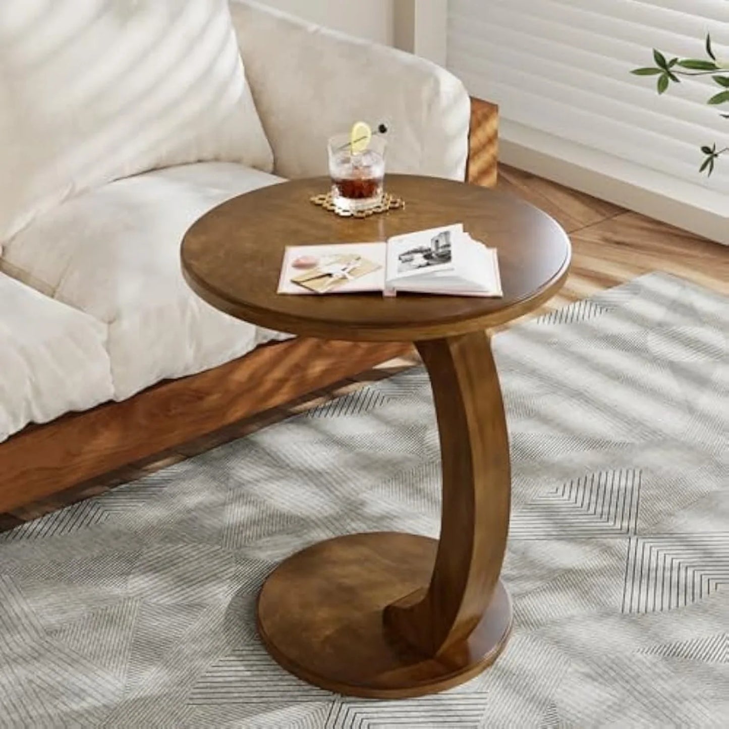 Little Tree Round End Table C-Shaped Mid-Century Boho