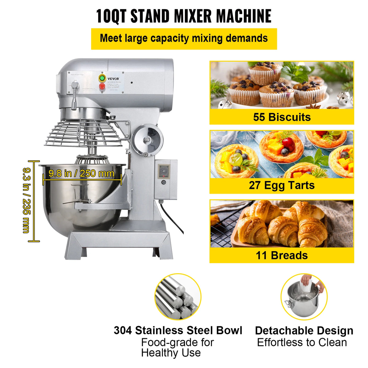 SucceBuy Professional Stainless Steel Commercial Mixer