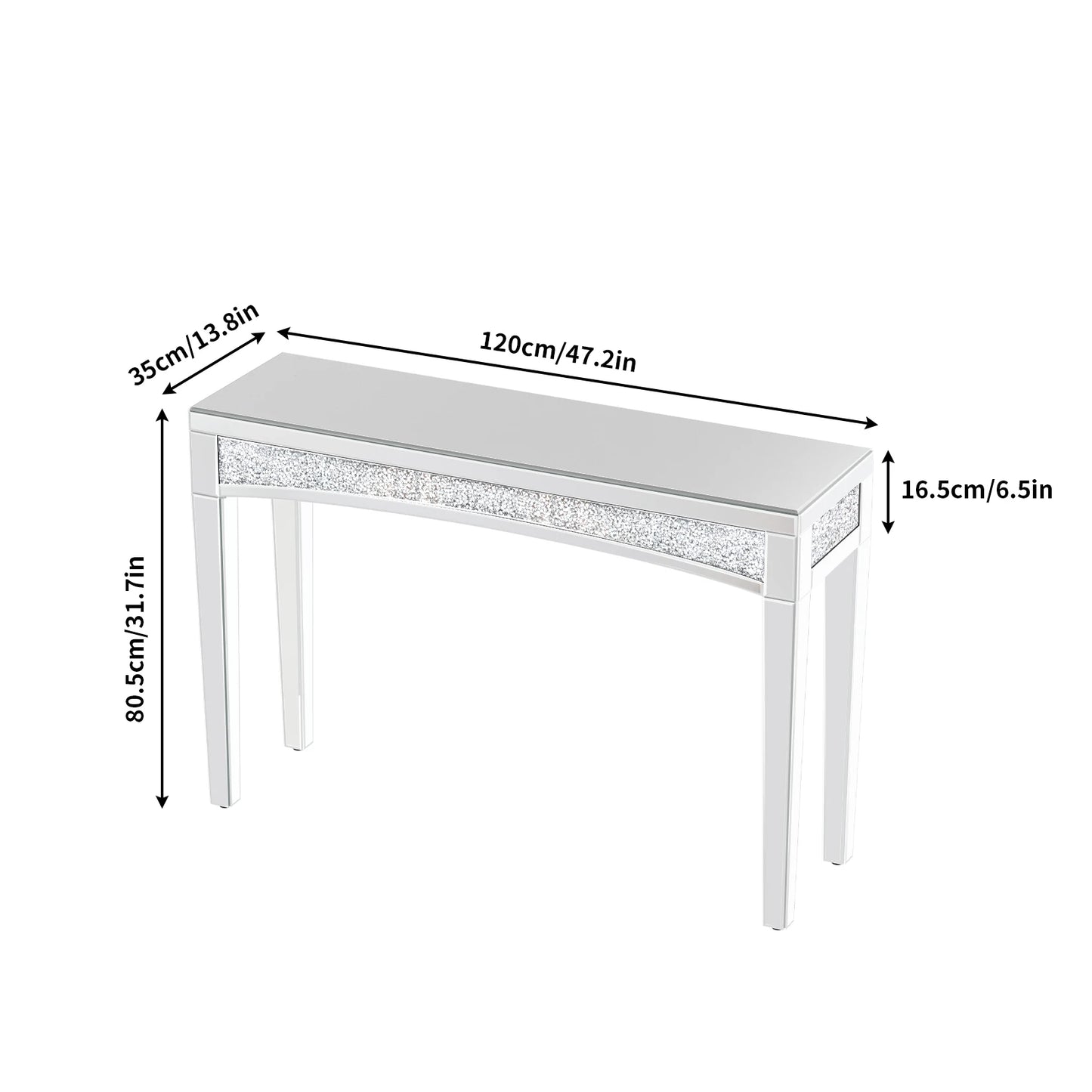 Mirrored Console Table With Crystal Inlay For Living Room Entryway