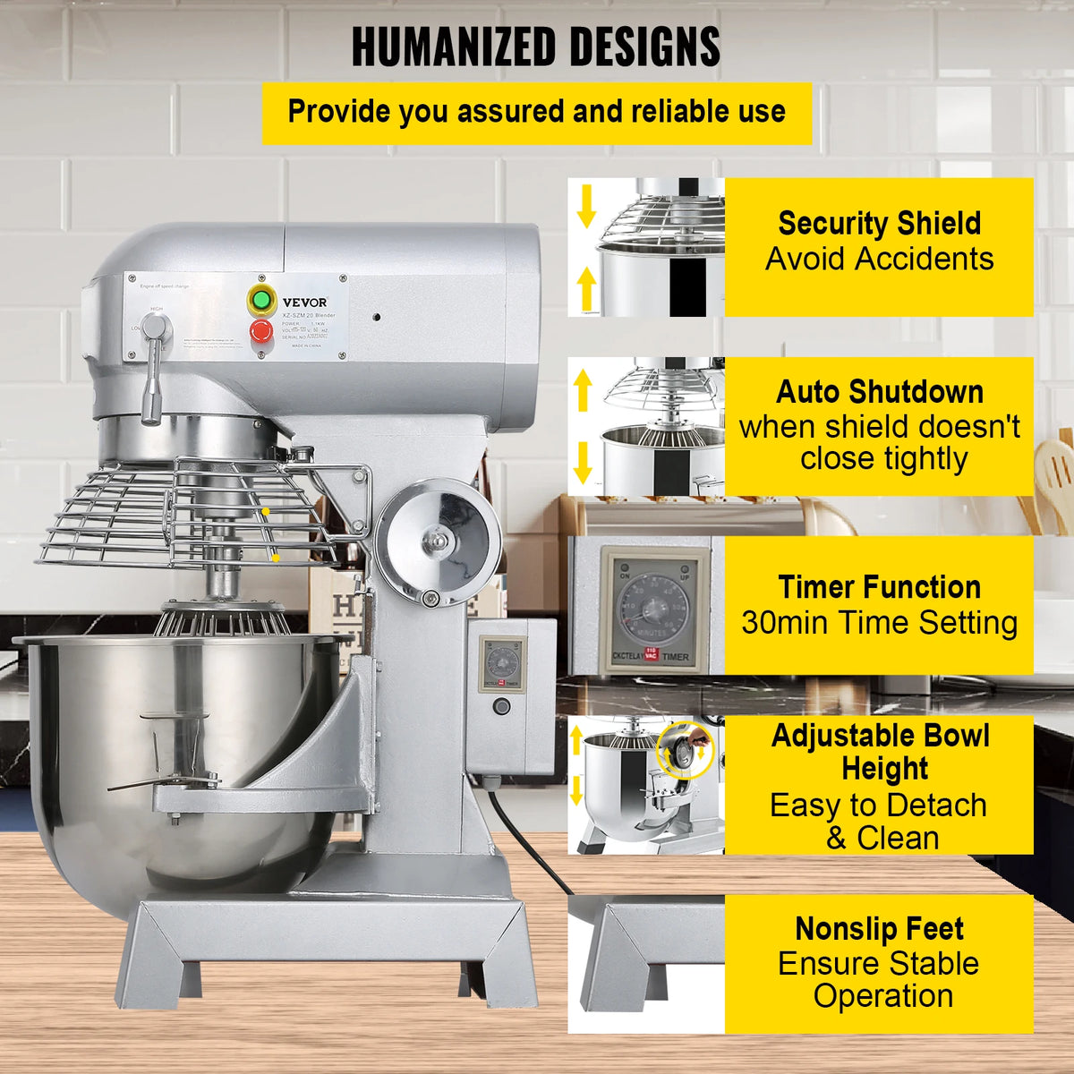 SucceBuy Professional Stainless Steel Commercial Mixer