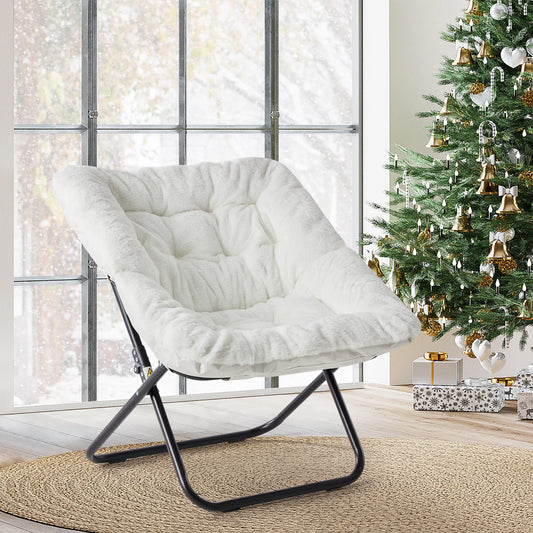 JHK Faux Fur Folding Saucer Lounge Chair With Metal Frame