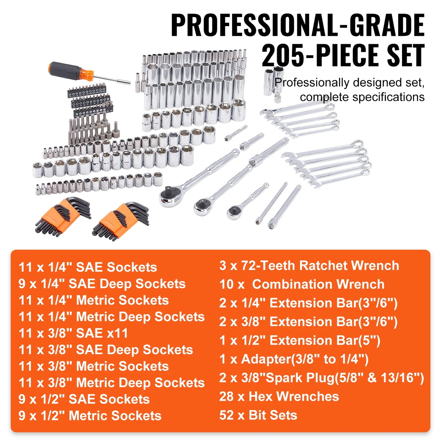 SucceBuy Mechanics Tool Set And Socket Set 145/205 Pcs