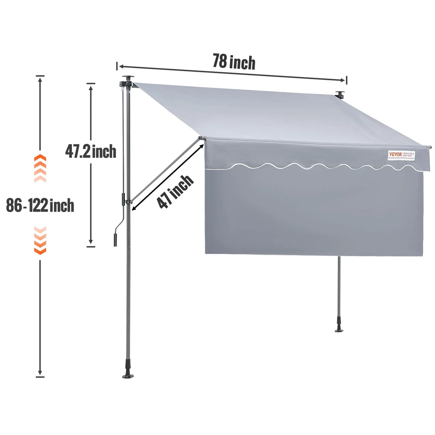 SucceBuy Manual Retractable Awning Outdoor Sun Shade Polyester