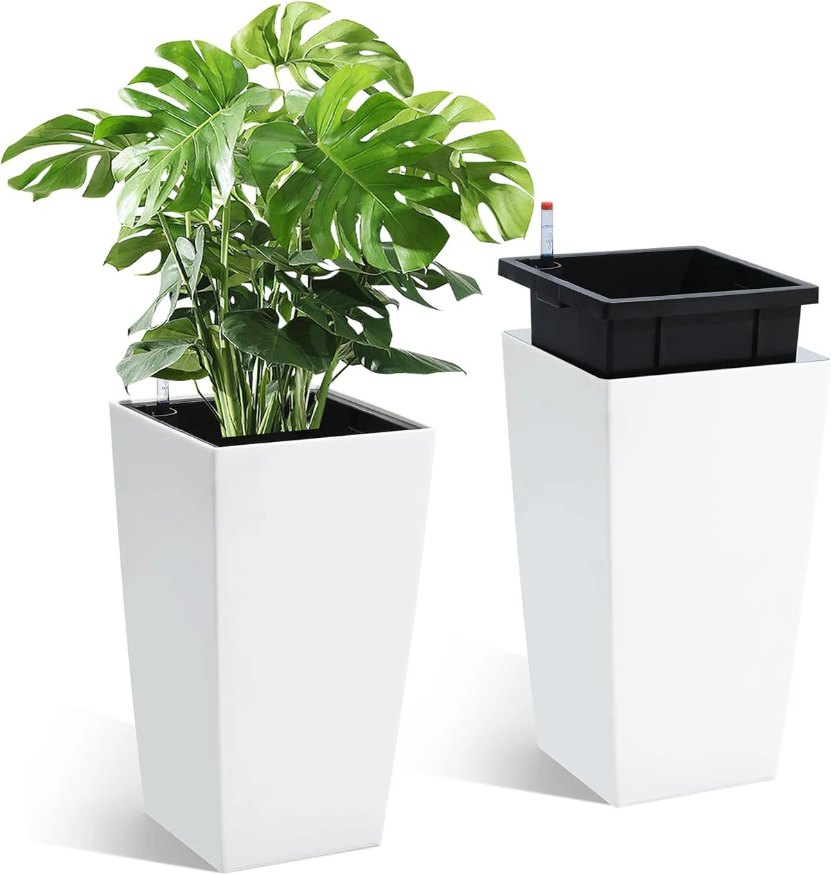 Twister Rectangular Planters With Drainage And Water Level Monitor