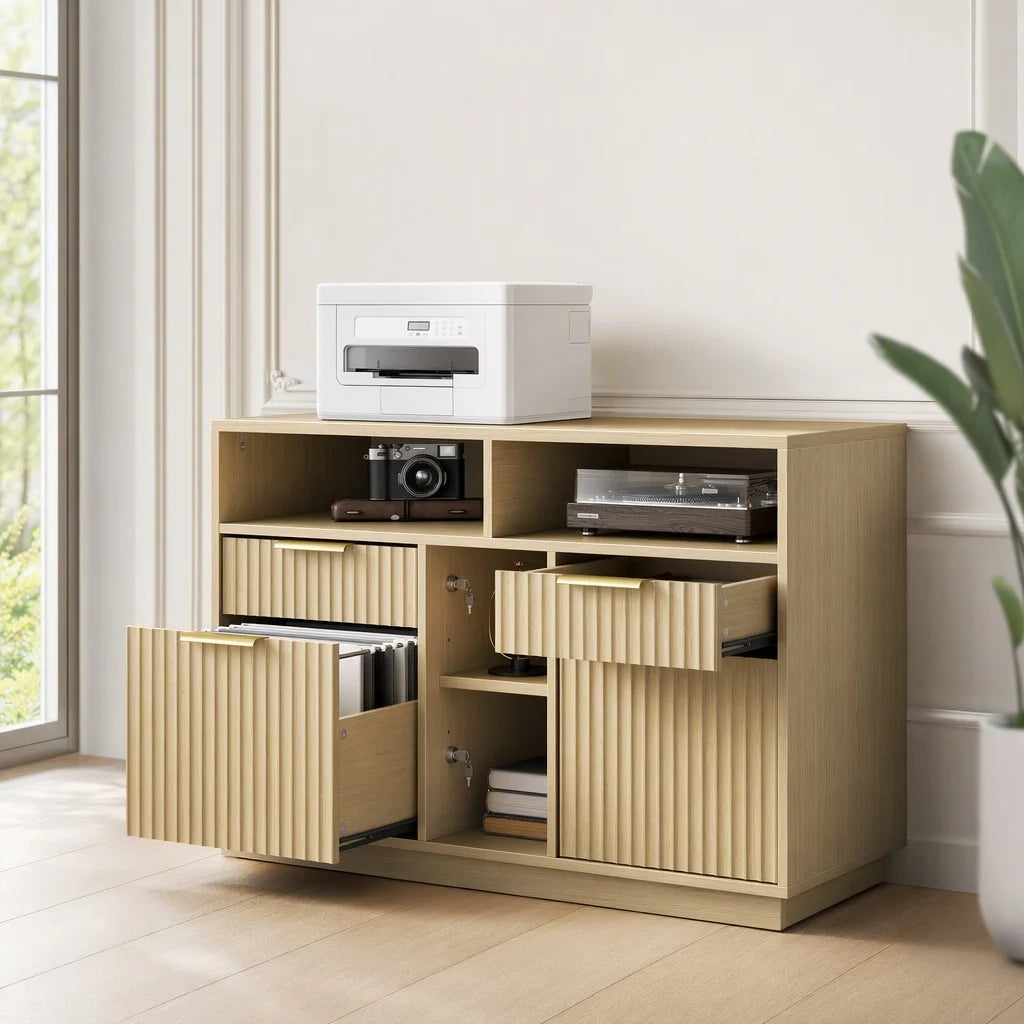 K Kyspho Wooden File Cabinet With Lock And Charging Station