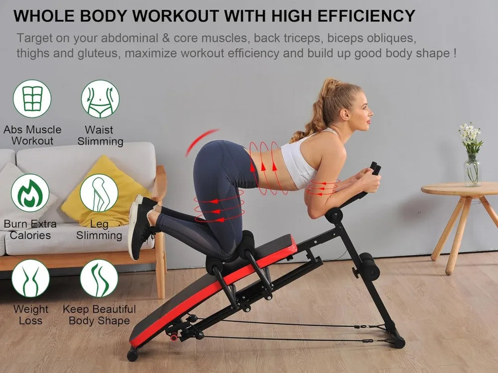 Foldable Ab Bench With Resistance Bands For Home Fitness