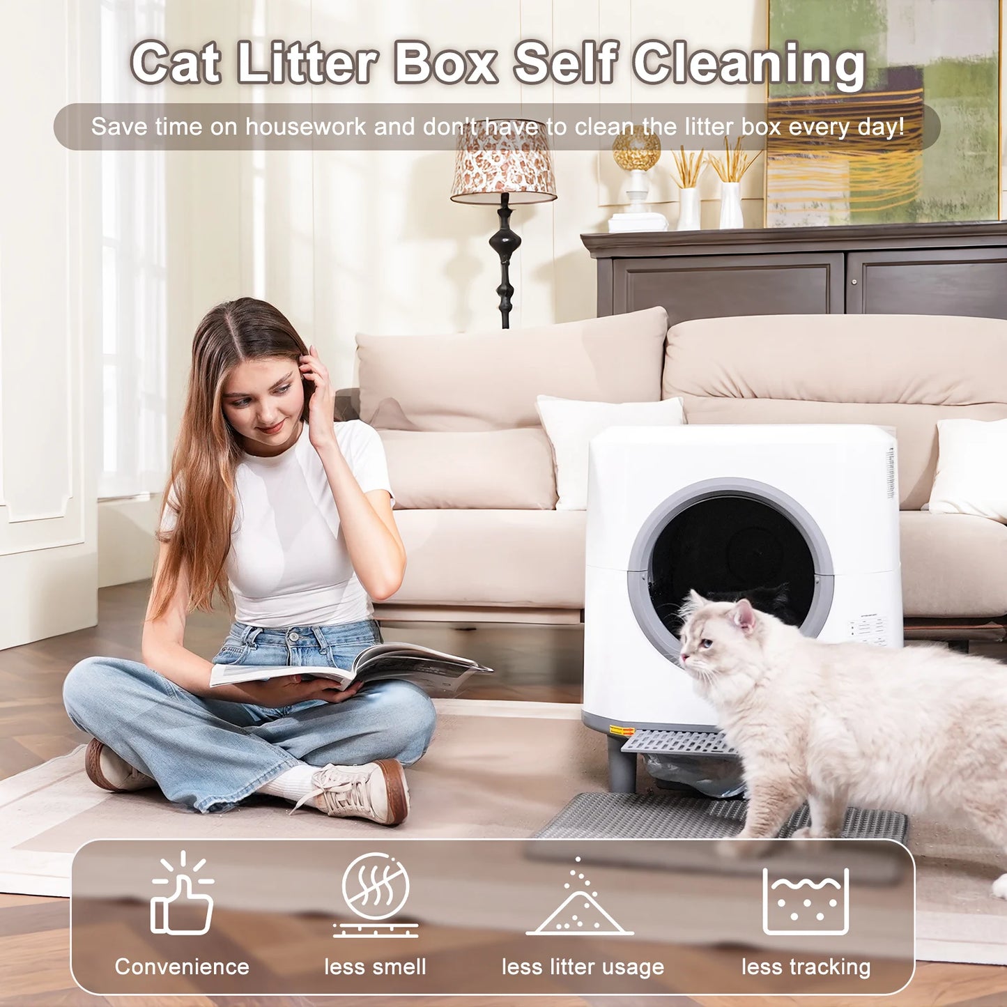 Ellenpent Automatic Self Cleaning Litter Box With App Control Sensor