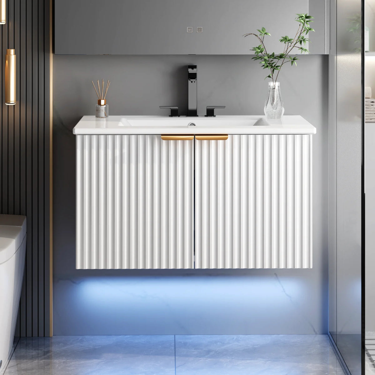 Evokeden Modern Floating Bathroom Vanity With Led Lighting