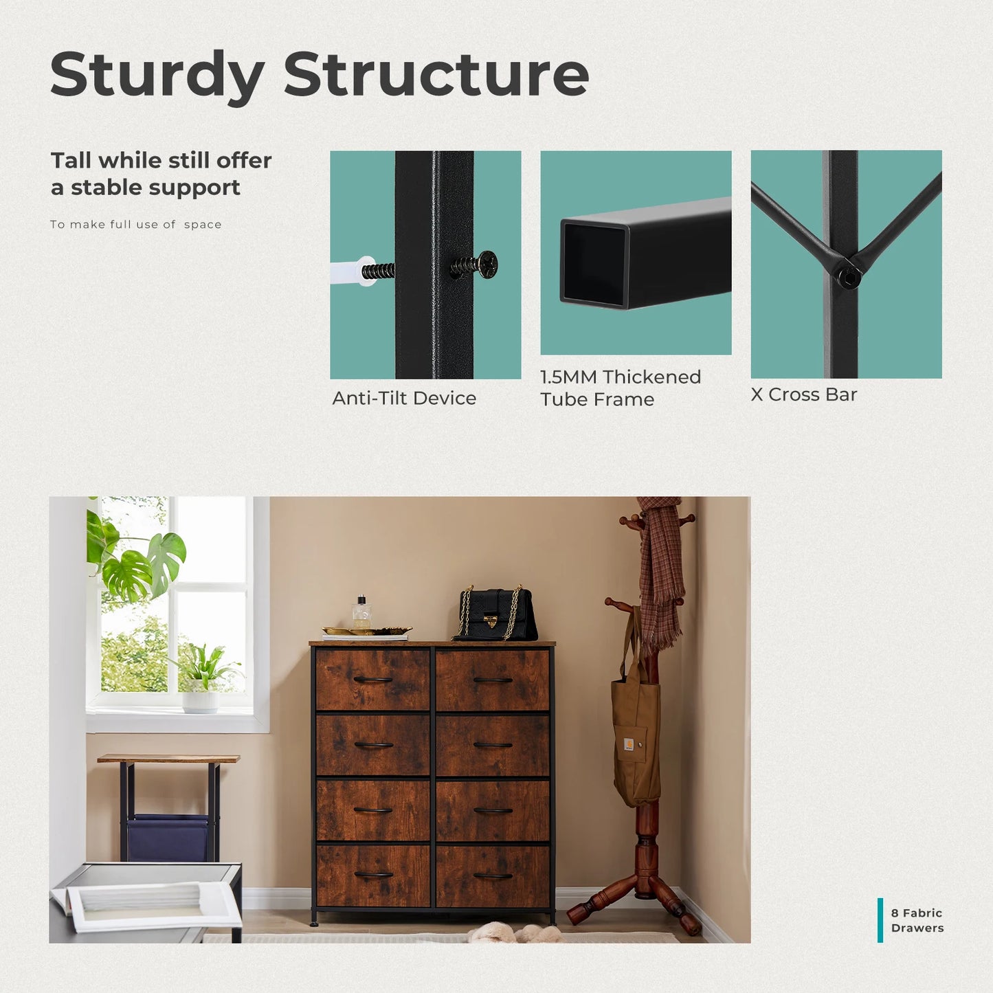 MCQ 8 Drawer Fabric Cabinet For Living Room And Storage