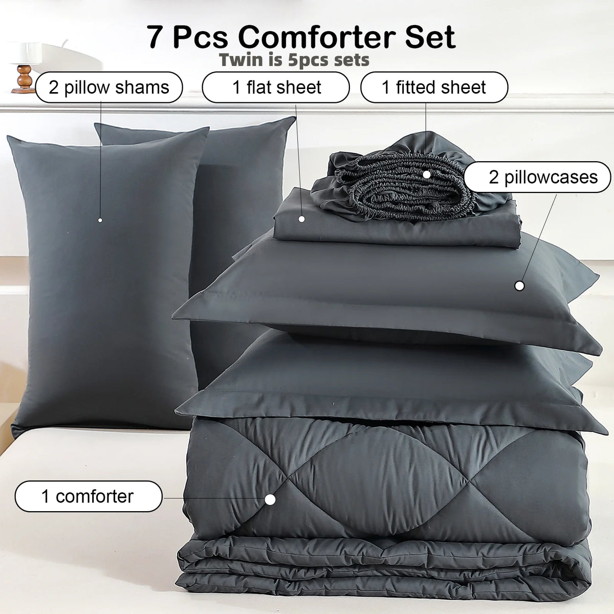 EasYum Brushed Polyester Bedding Set With Quilted Comforter