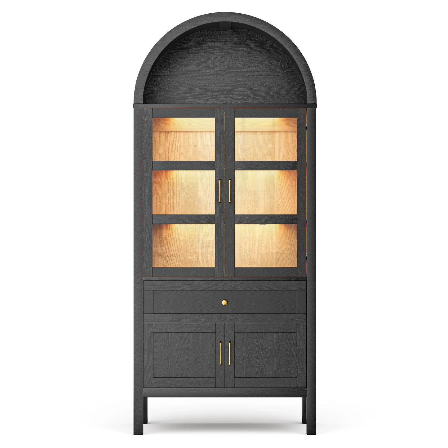 Cottinch Arched Wood Storage Cabinet With Adjustable Shelves Dimmable LED