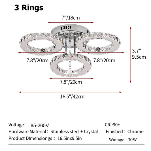GreeLustr Modern Pendant Light Led Crystal Ring Ceiling Lamp