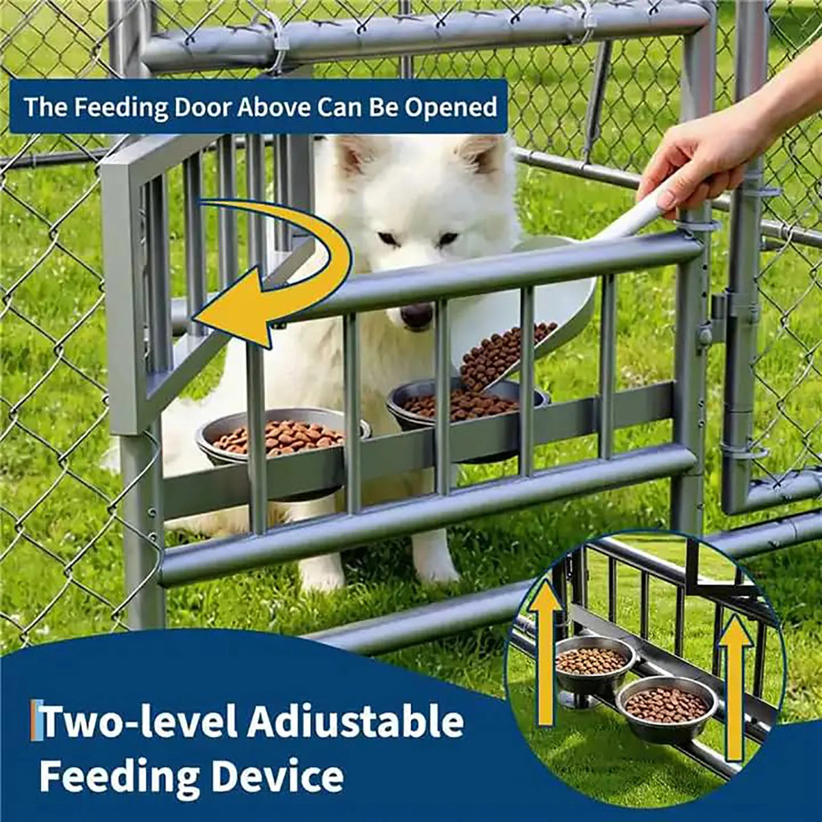 DishyKooker Heavy Duty Galvanized Dog Kennel With Waterproof Roof And Feeding Door