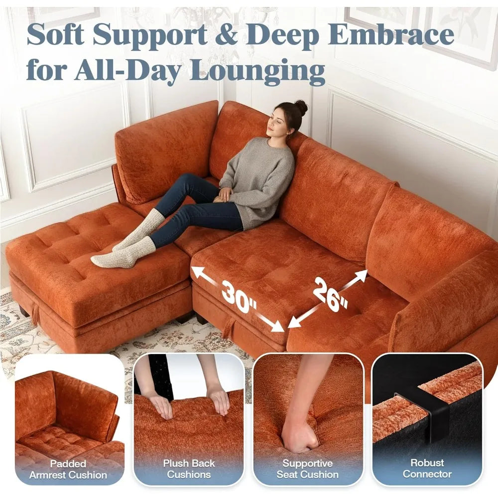 Oversized L Shaped Chenille Sectional Sofa With Storage Living Room