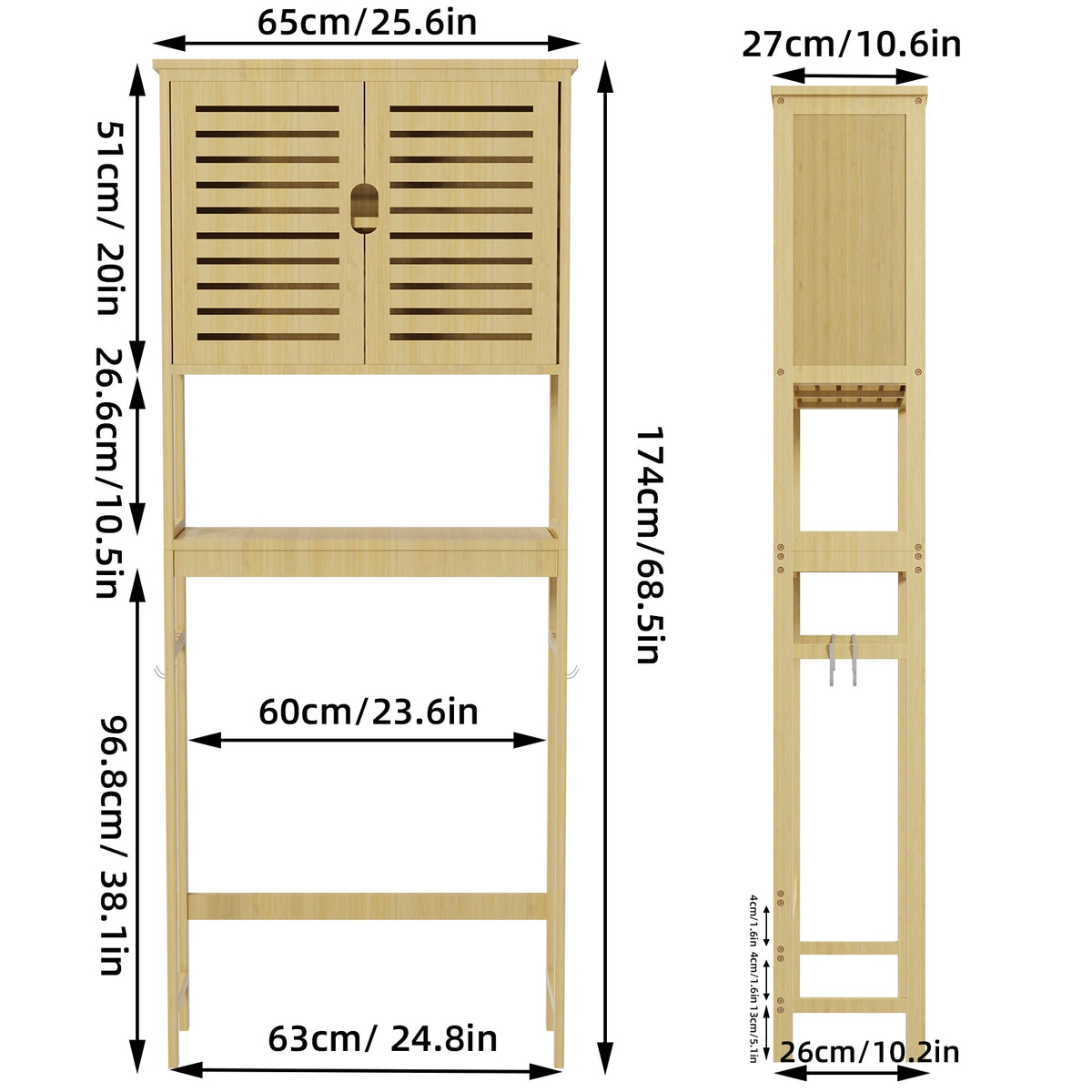 Bamboo Over The Toilet Storage Cabinet With Adjustable Shelves