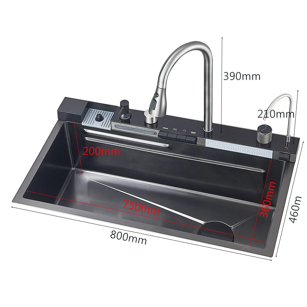 MYQualife Digital Display Integrated Kitchen Sink With Temperature Control