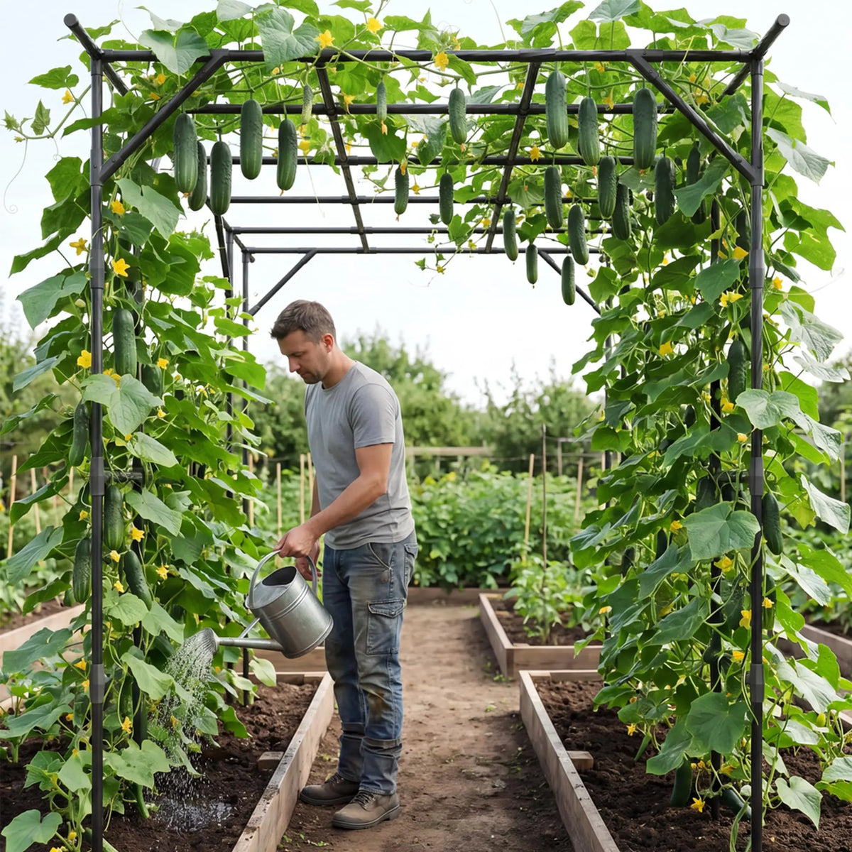 HiMiss Metal Garden Arch Trellis For Outdoor Climbing Plants
