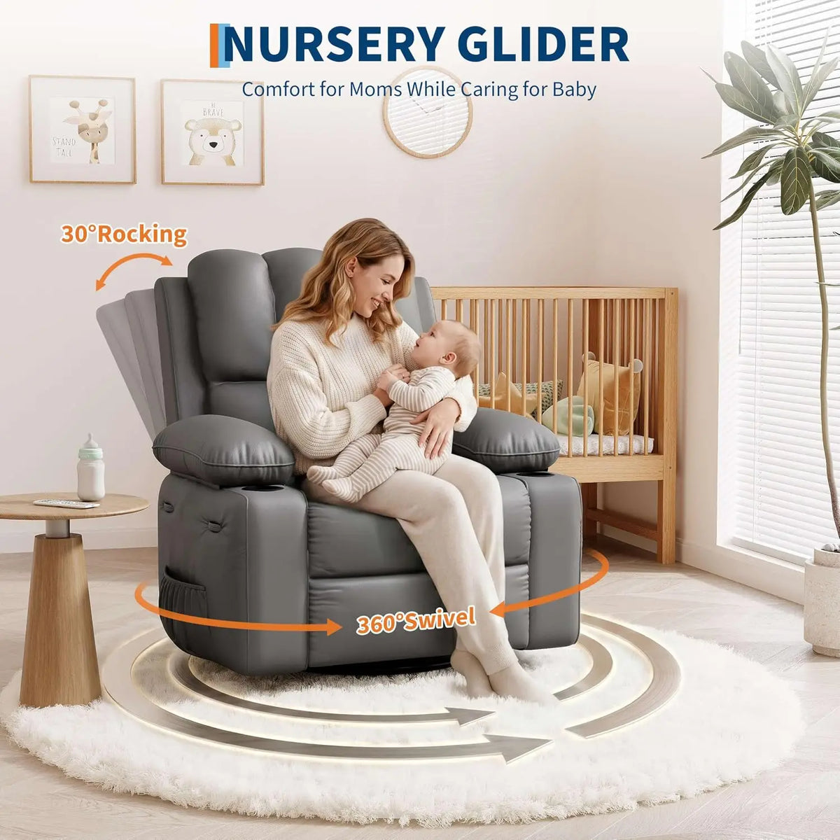 TACLEEKII Swivel Rocker Recliner Chair With Heat And Massage
