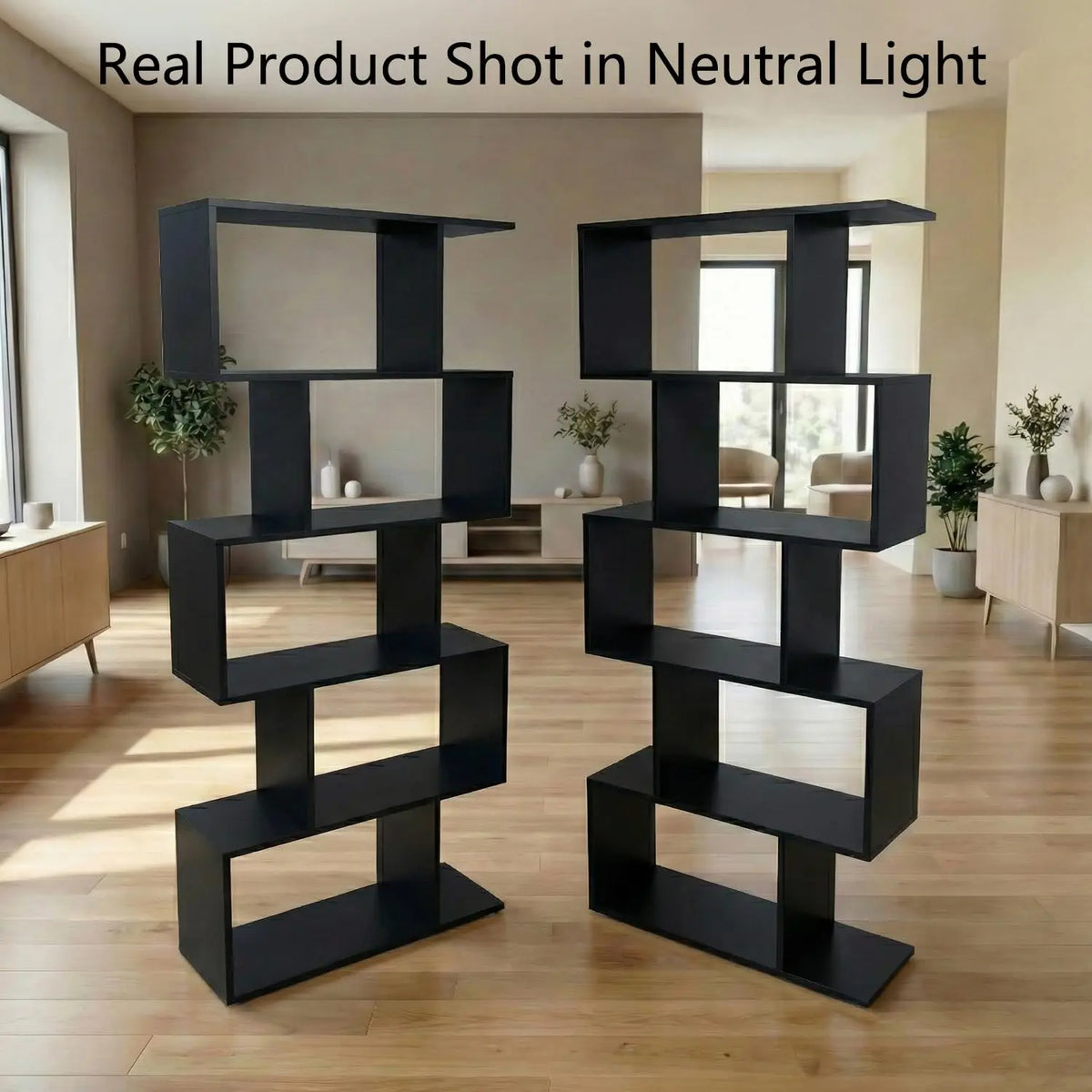 Freestanding Five Tier Geometric Bookshelf And Room Divider