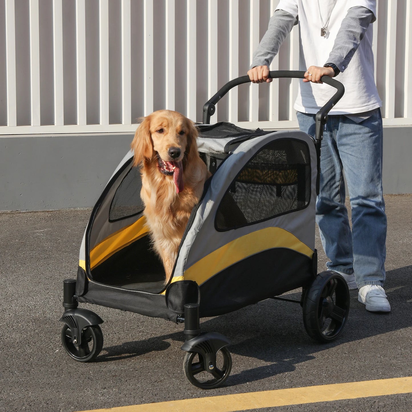 Mxl Dog Stroller Ultra Large Foldable Four Wheel Pet Jogger Cart
