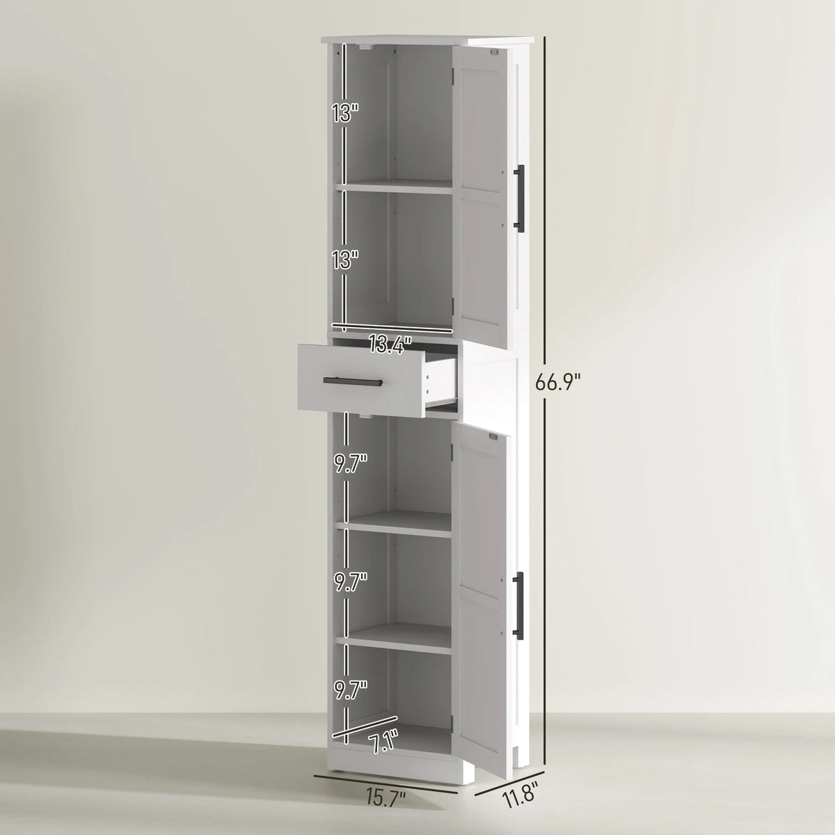 Homcom Narrow Bathroom Storage Cabinet With Barn Doors