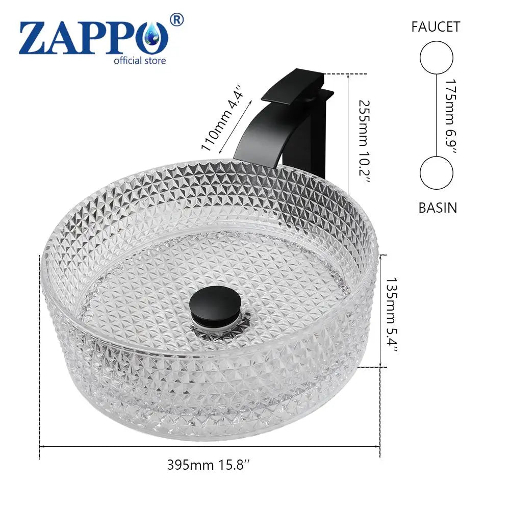 Mekkhala Black Crystal Glass Round Vessel Sink And Faucet Combo